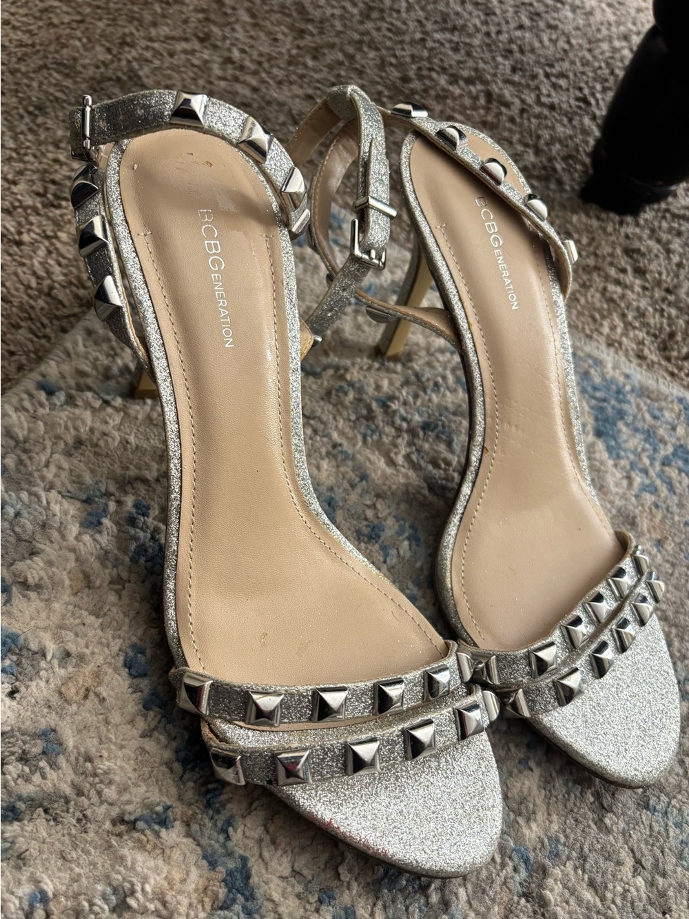 Silver Glitter Studded Heels